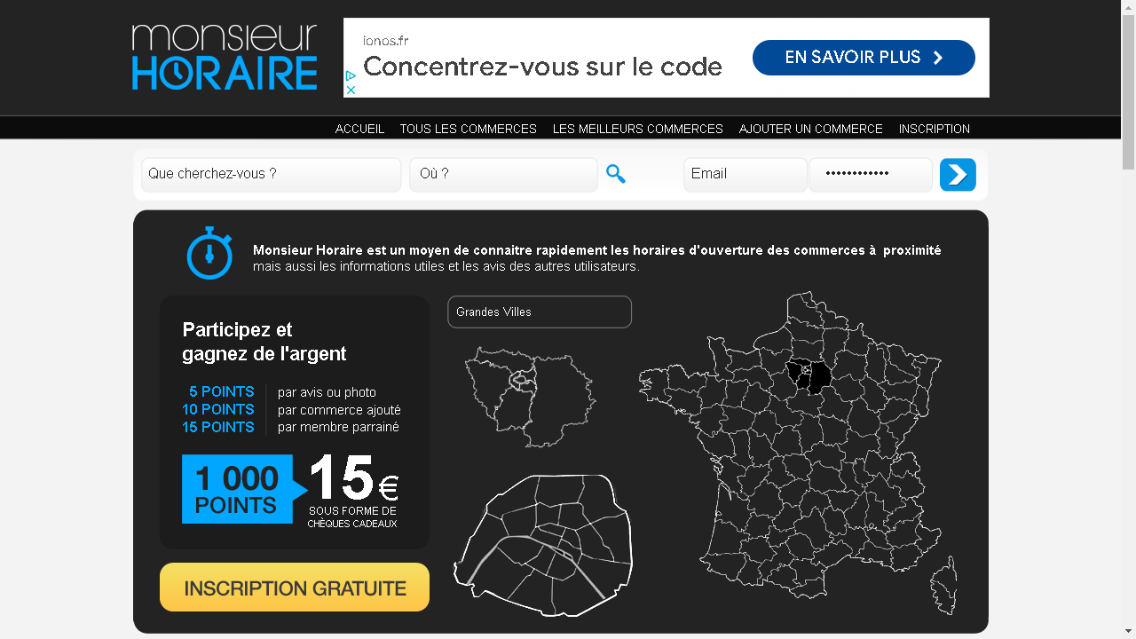 Capture d'écran de http://www.monsieurhoraire.com/